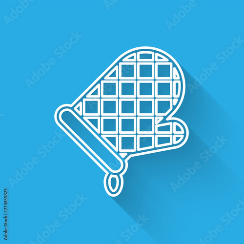 White Oven glove line icon isolated with long shadow. Kitchen potholder sign. Cooking glove. Vector Illustration