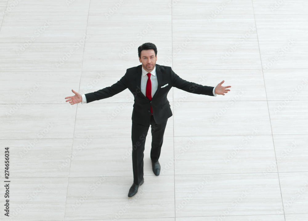Fototapeta premium top view from afar.Businessman spreads his hands to the sides