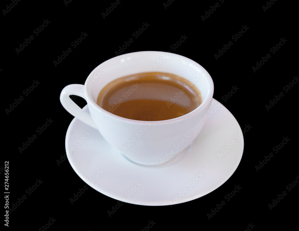 Black Coffee or Hot coffee on white cup with black background. Black Coffee or Hot coffee on white cup with black background.