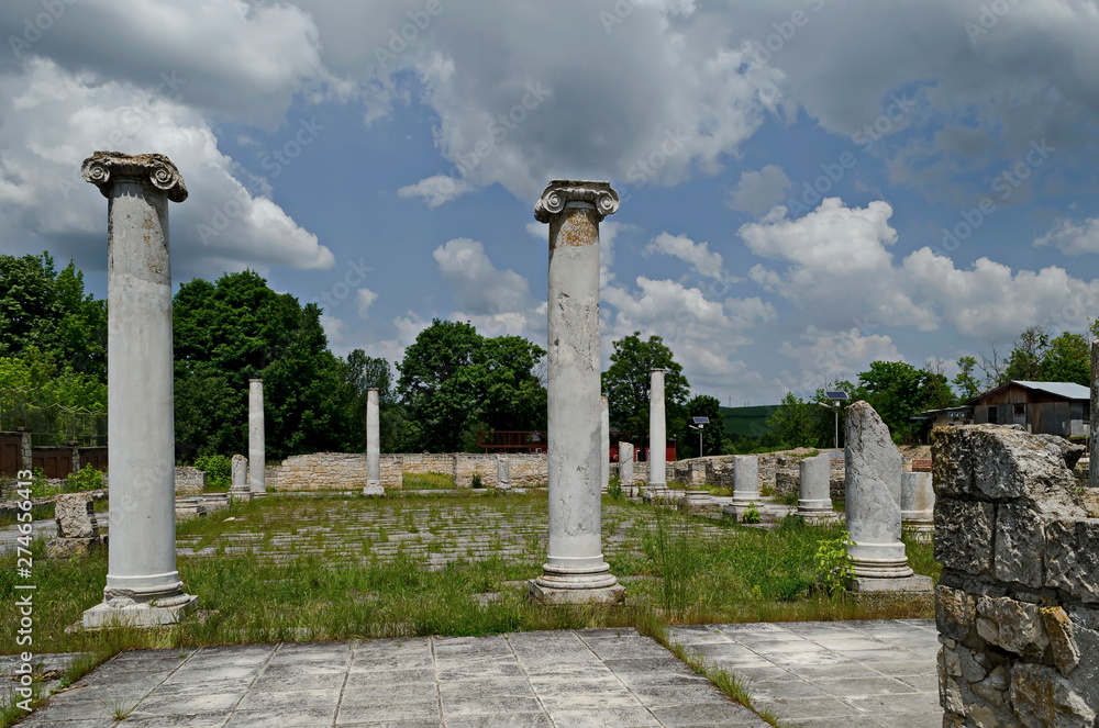 Archaeological Complex Abritus with primary conservation of part of the inner walls and columns of building in ancient Roman city in the present town Razgrad, Bulgaria, Europe 