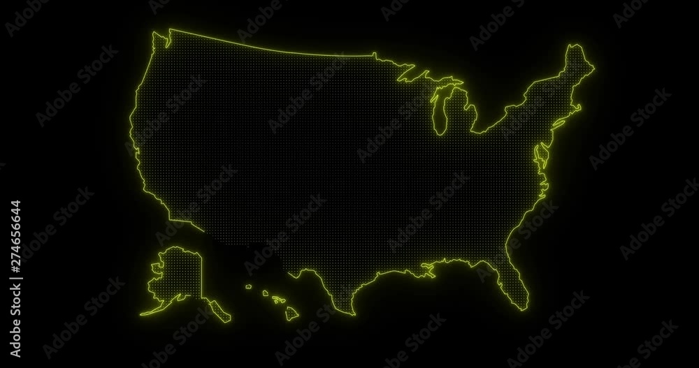 Glowing bright neon USA map Glowing bright neon USA map