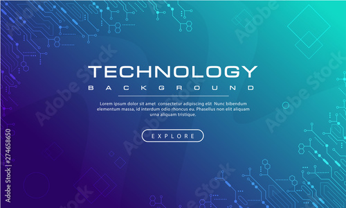 Digital technology banner blue green background concept with technology light effect, abstract tech, innovation future data, internet network, Ai big data, lines dots connection, illustration vector