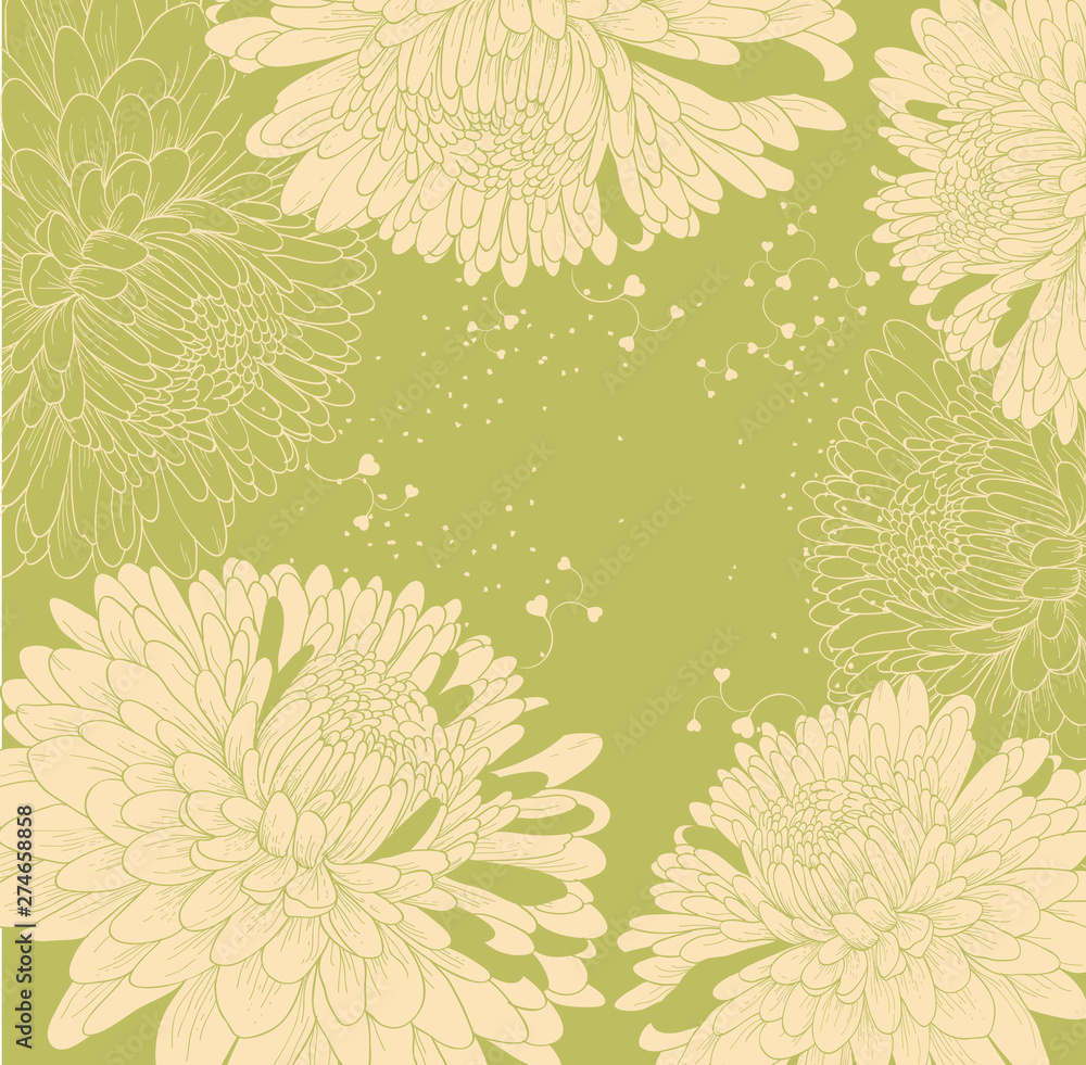 custom made wallpaper toronto digitalBackground with chrysanthemums and heart, hand drawing. Vector illustration