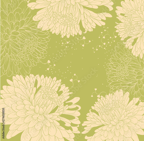 Wallpaper Mural Background with chrysanthemums and heart, hand drawing. Vector illustration Torontodigital.ca