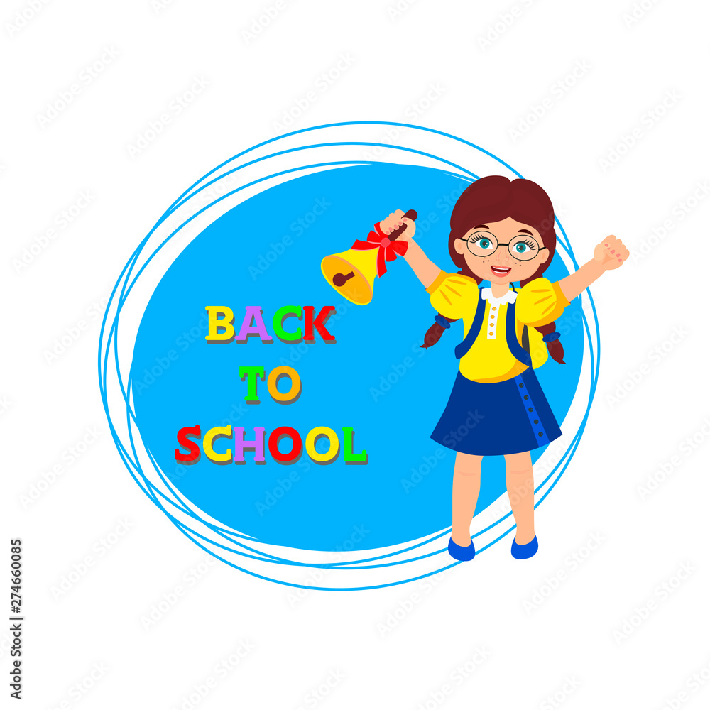 Cute girl in blue school uniform. Back to school. Vector illustration ...