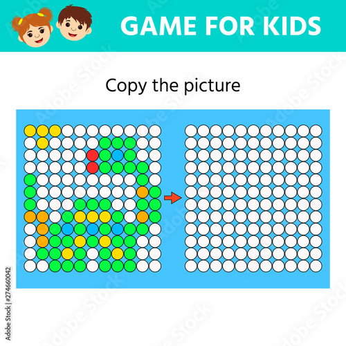 Education logic game for preschool kids. Copy the Picture. Drawing printable activity, learning symmetry for toddlers and kids