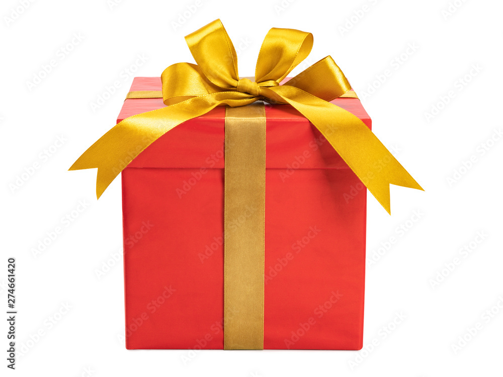 red gift box with golden bow isolated