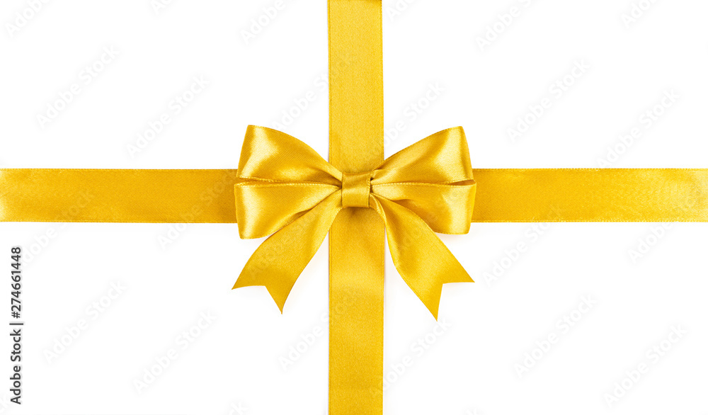 Gold ribbons with bow isolated on white background Gold ribbons with bow isolated on white background