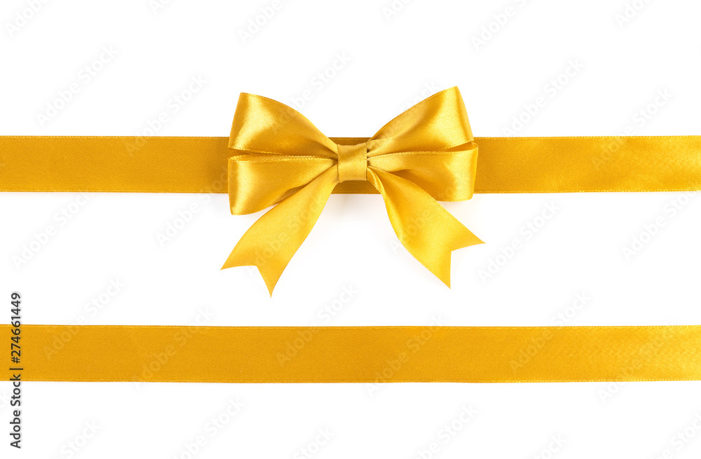 Fototapeta premium Gold ribbons with bow isolated on white background