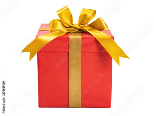 Obraz na płótnie red gift box with golden bow isolated w salonie