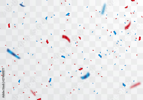 Red and blue confetti for celebrations and parties can be separated from the transparent background.