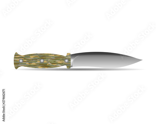 Hunting knife on a white background, green protective handle, vector