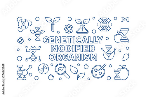 Genetically Modified Organism vector outline concept horizontal illustration