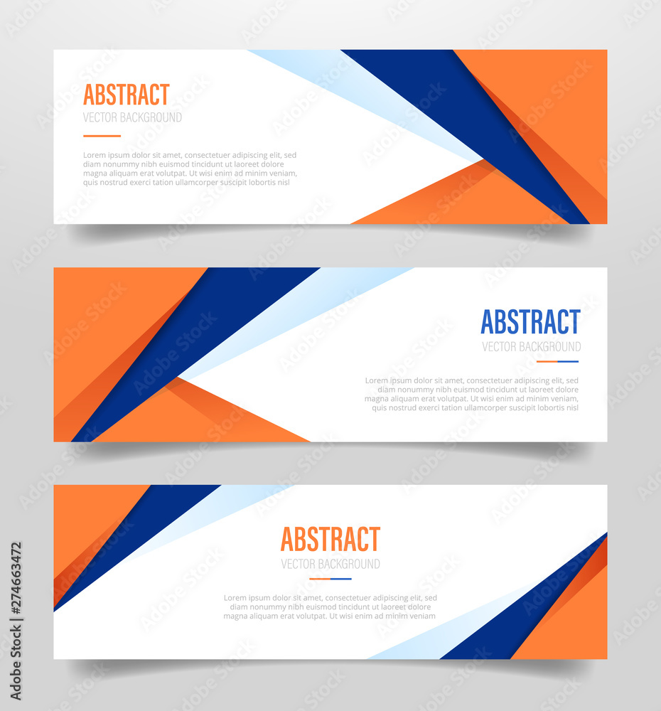 abstract geometric banner with polygonal shape with orange and dark blue color with 3 three variations collection with modern flat style - vector