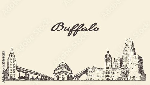 Buffalo skyline New York USA drawn vector sketch