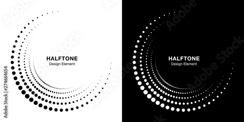 Set of Halftone incomplete circle frame dots logo isolated on background. Circular part design element for treatment, technology. Half round border Icon using halftone circle dots texture. Vector