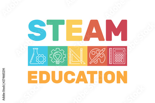 STEAM Education vector colored modern banner. Science, Technology, Engineering, Art, and Math illustration