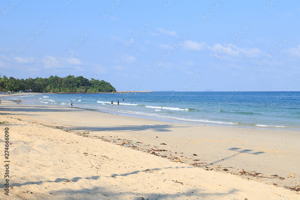 Palm tree shadow on the beach/Coconut palm tree shadow on the beach/The beach and the sea very beaytiful/