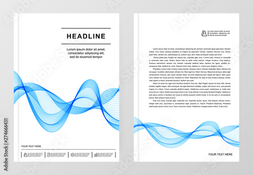 Simple Templates A4 with Blue Wave Line for Business Presentation, Publications, Blank.