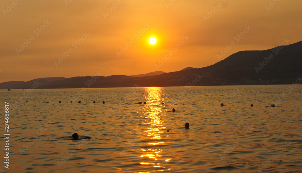 Sunset on Ciovo island in Croatia near Trogir city, Dalmatia