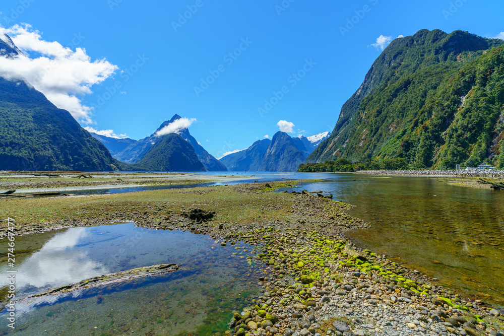 reflections of mountains in the water, milford sound, new zealand 31