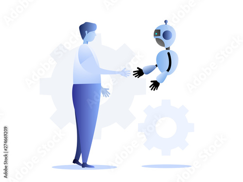 human and robot business technology concept