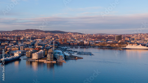 Sunset aerial view on Aker Brygge and Filipstad in Oslo, Norway © Viktor Sokolov