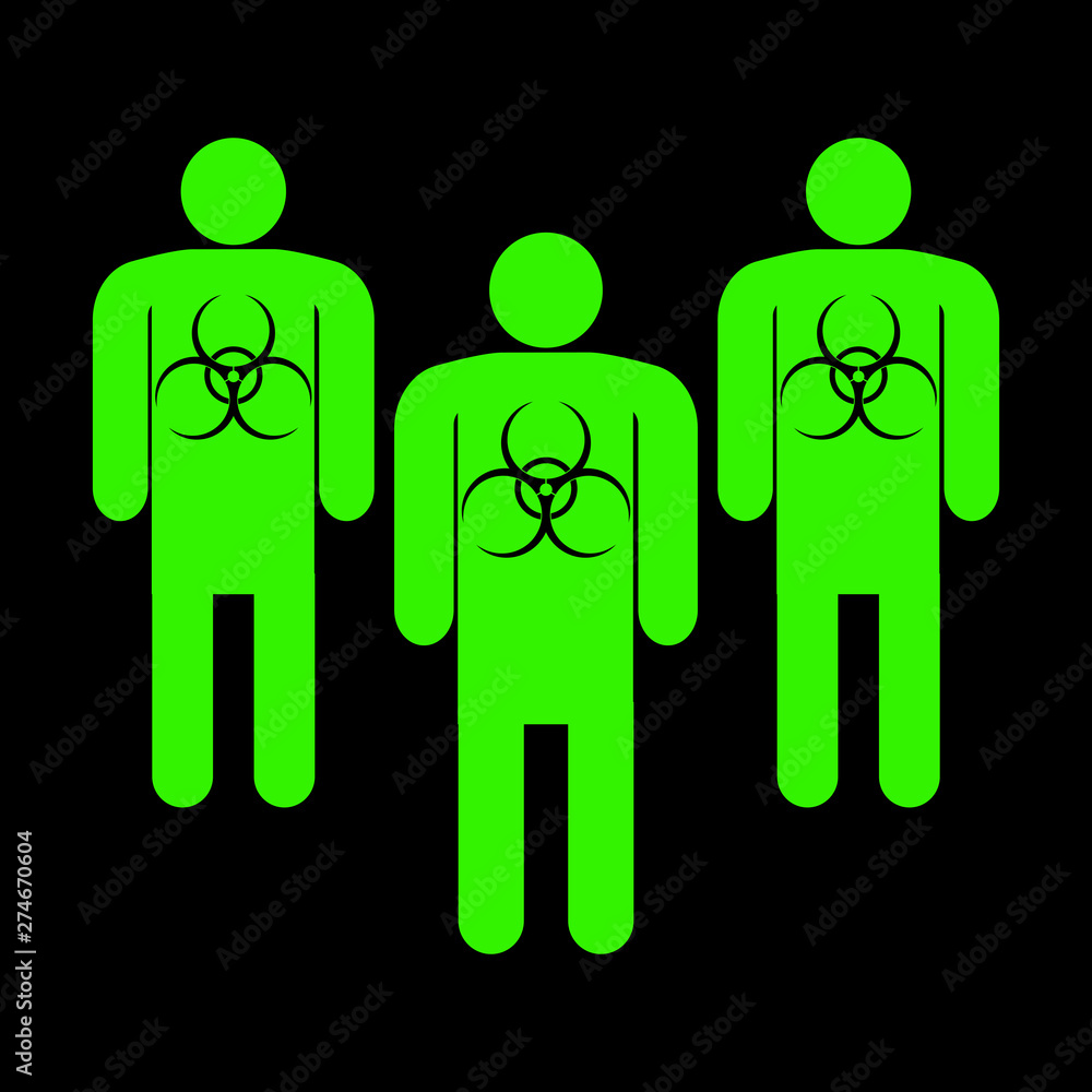 People and biohazard sign, green on black background, vector People and biohazard sign, green on black background, vector