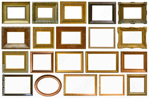 gold antique picture frame isolated on white background