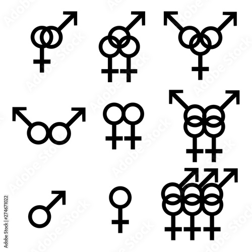 Signs, group sex, black on white background, vector