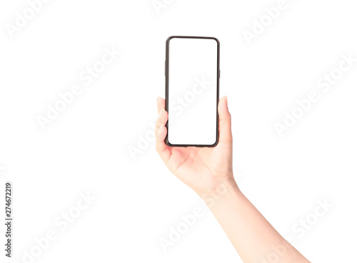 Woman hand holding the black smartphone