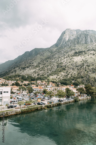 Sights and views in Montenegro. Panorama of the evening Kotor from the mountain.