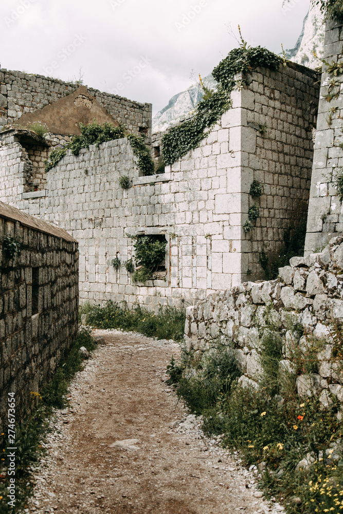 Sights and views in Montenegro. Panorama of the evening Kotor from the mountain.