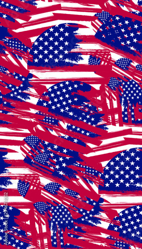  Seamless Pattern, colored as USA Flag. Vector Illustration
