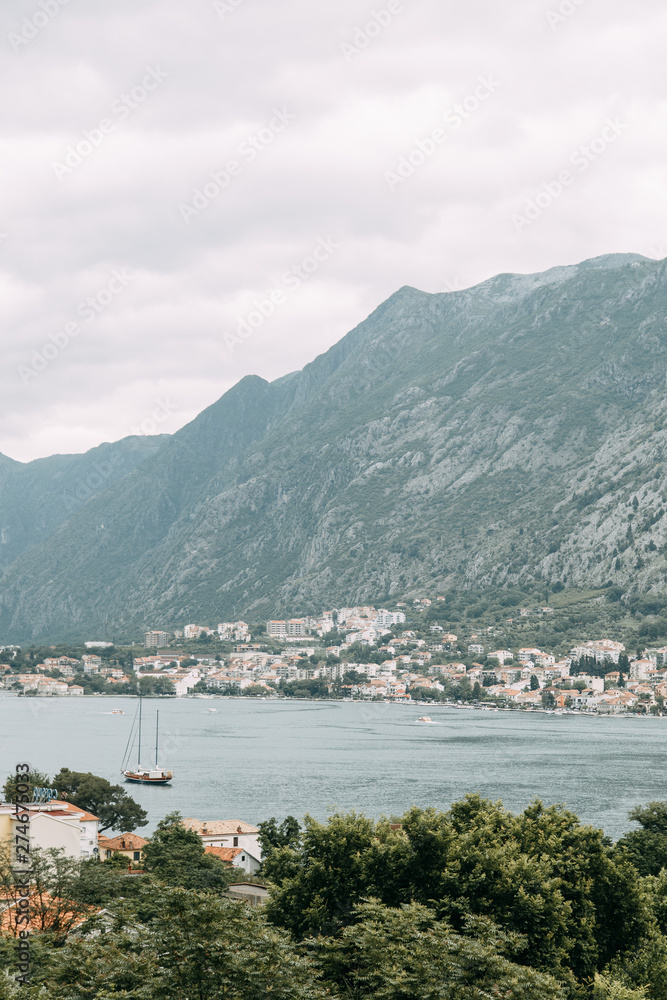  Sights of Montenegro and streets. Panorama of the Bay of Kotor and the old town.