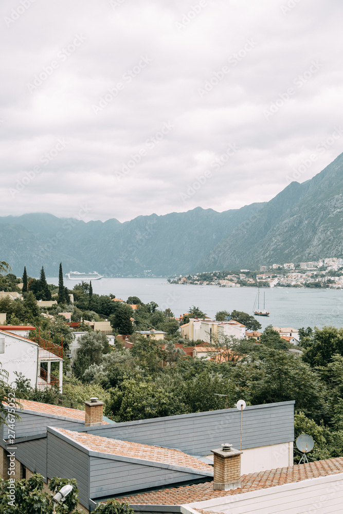 Fototapeta premium Sights of Montenegro and streets. Panorama of the Bay of Kotor and the old town.