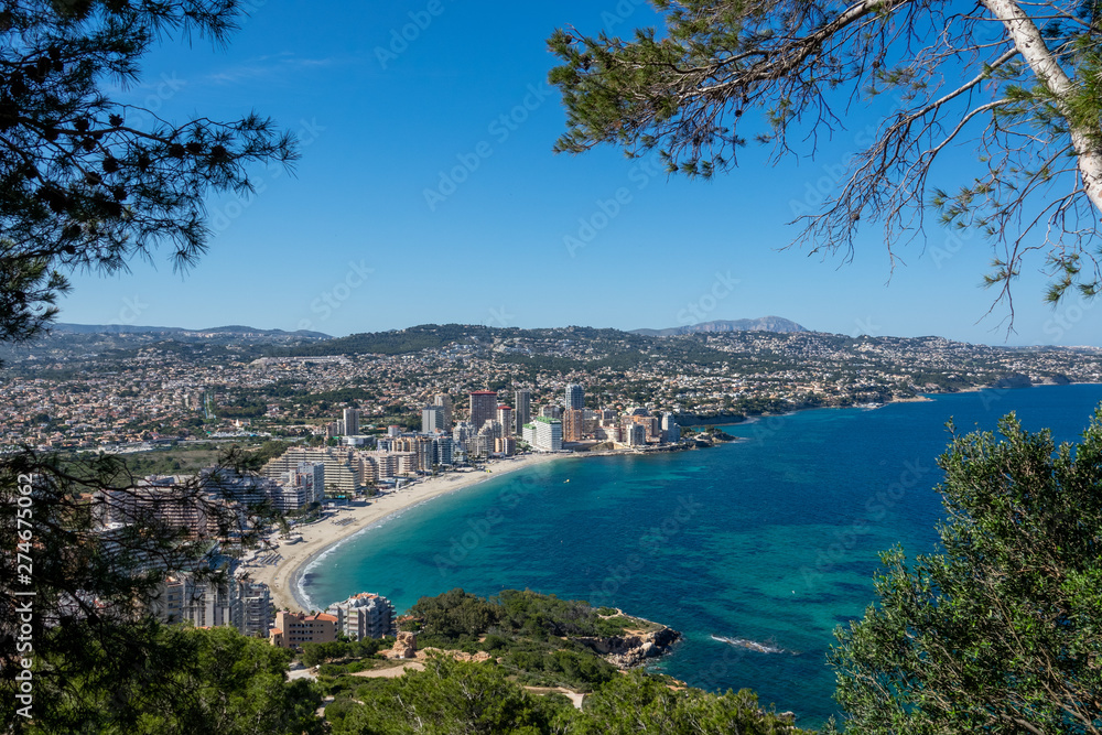 Beaches and mountains of Calpe. View from the natural park of Penyal d'Ifac, Spain