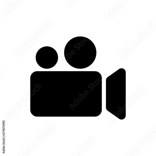 Black Movie or Video camera icon isolated on white background. Cinema camera icon. Vector Illustration