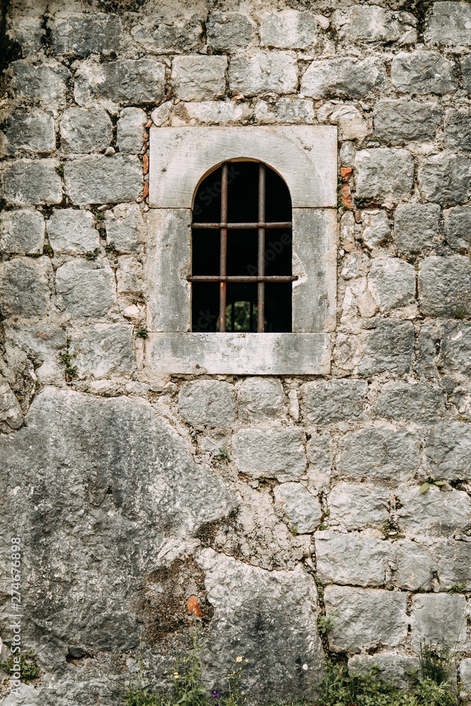 Ancient ruins and stone walls. Old abandoned Church in Kotor, Montenegro.