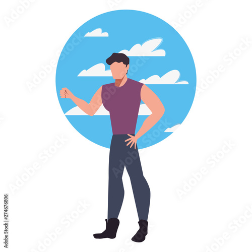 man avatar character sky background