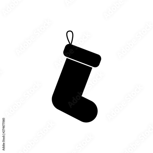 Black Christmas sock icon isolated on white background. Vector Illustration