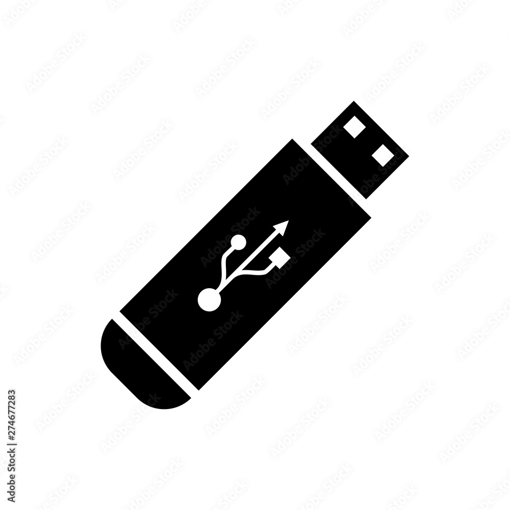 Black USB flash drive icon isolated on white background. Vector Illustration - obrazy, fototapety, plakaty 