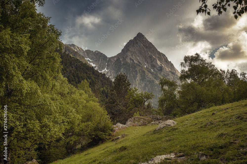 The beautiful Aigüestortes i Estany de Sant Maurici National Park of the Spanish Pyrenees mountain in Catalonia