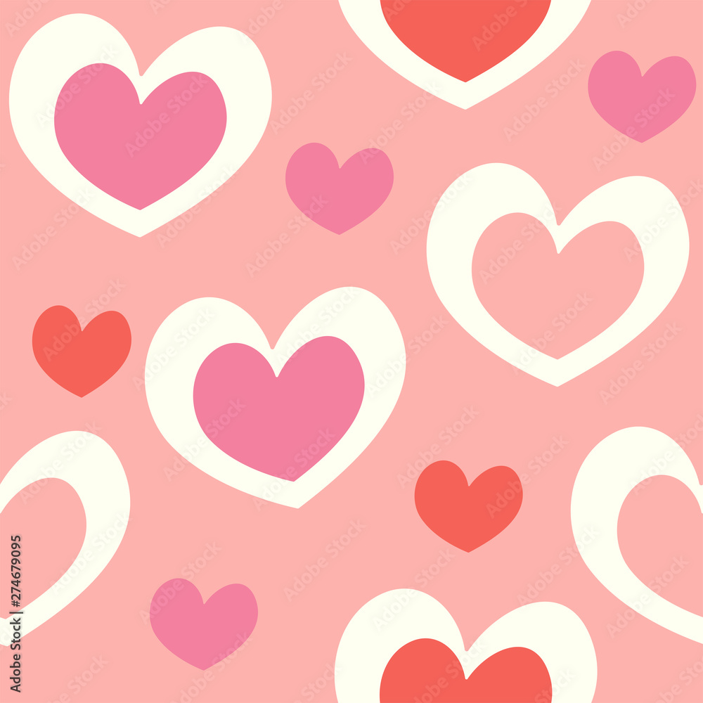 Cute pink,white,orange color heart seamless background
