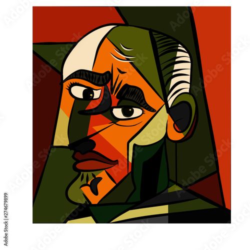 cubism art style,frowning man close-up