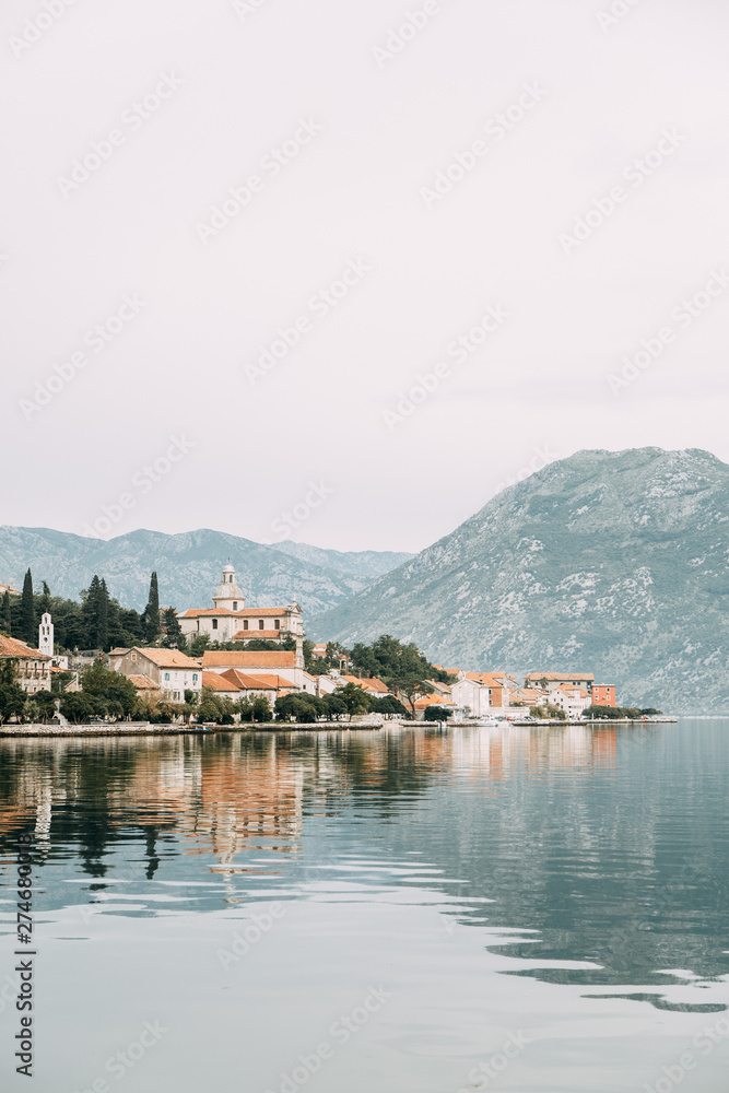 Attractions and the coastal town of Kotor. Panorama of the Gulf in Montenegro, Kindness.