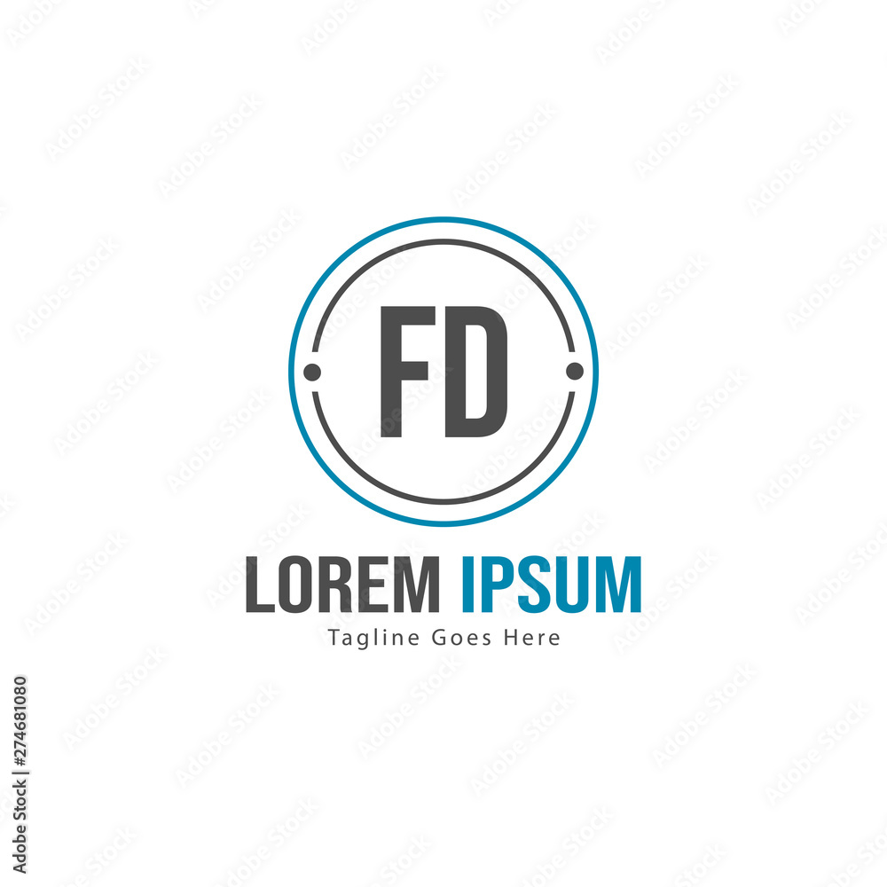 Initial FD logo template with modern frame. Minimalist FD letter logo vector illustration