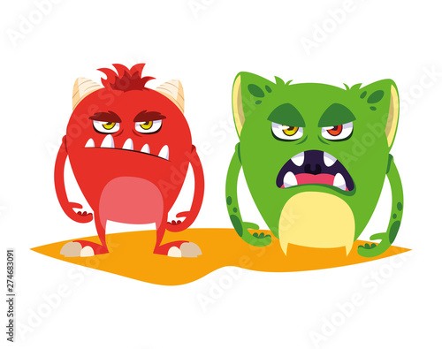 funny monsters couple comic characters colorful