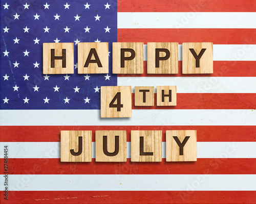 Happy 4th of July background. Independence Day United States of America background. The inscription on the background of the US flag.