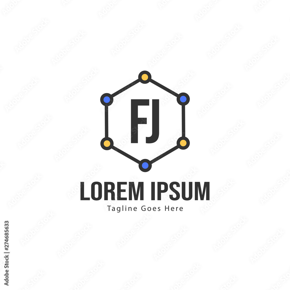 Initial FJ logo template with modern frame. Minimalist FJ letter logo vector illustration